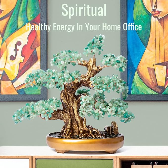 Green Aventurine Gemstone Crystal Bonsai Tree of Life Large Feng Shui Money Chakra Tree for Luck and Wealth Desk Decoration(1,251 Gem Count)