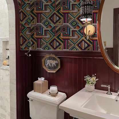 Retro Textured Peel and Stick Wallpaper Geometric Patchwork color Mosaic - Image 7