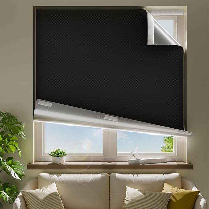 24" W x 54" L 100% Blackout Curtains, Total Darkness No-Drill Black Out Window by ZELMINE