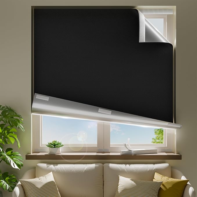 32" W x 54" L 100% Blackout Curtains, Total Darkness No-Drill Black Out Window by ZELMINE