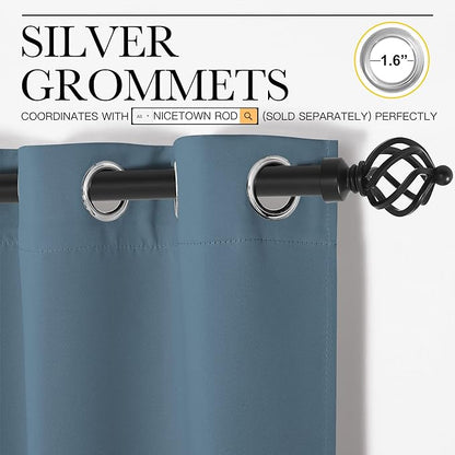 NICETOWN Smoky Blue Blackout Curtains 68 inches Length - Image 2