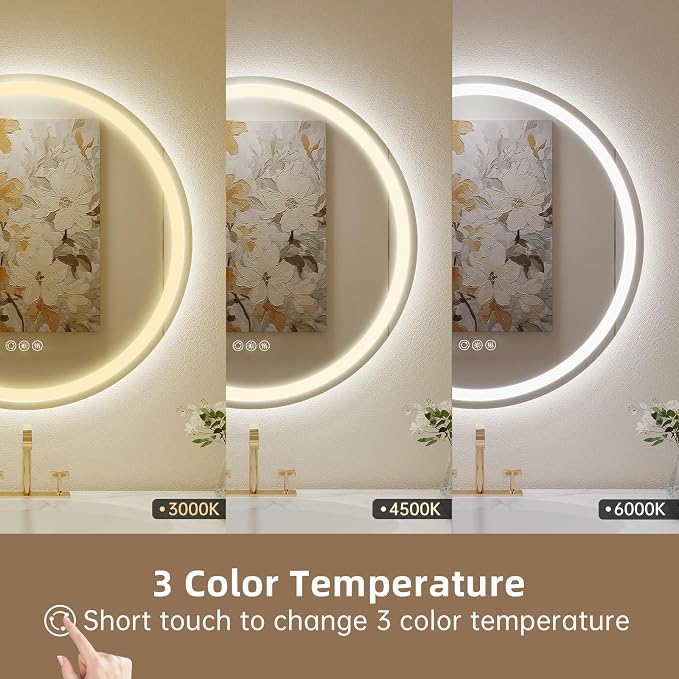 LOVESPEJO 30" Round LED Mirror for Bathroom, Circle LED Bathroom Vanity Mirror - Image 5