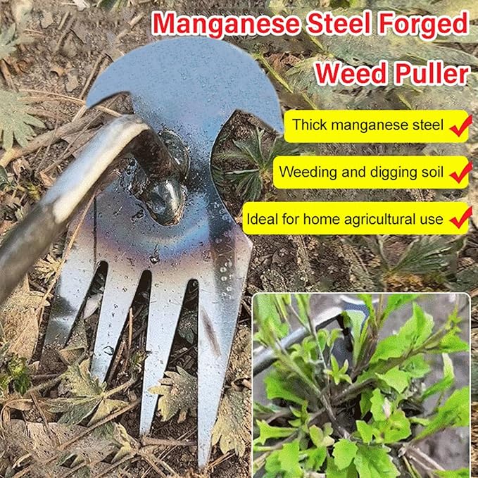 Amposei Weeding Artifact Uprooting Weeding Tool, Multifunctional Weeder, Hand Weeder Tool, Stand Up Weed Puller Tool with Handle for Garden Yard Farm Weed Removal (20in, Metal 2PCS)