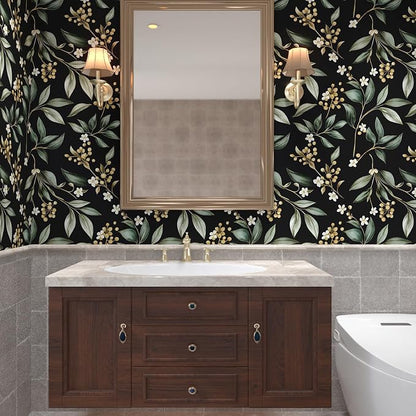 Dark Peel and Stick Wallpaper Vintage – Dark Green Leaf Removable Self-Adhesive - Image 4