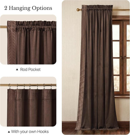 NICETOWN Rod Pocket Embroidered Trim Velvet Curtains, 2 Panels, Velvet Curtains - Image 7