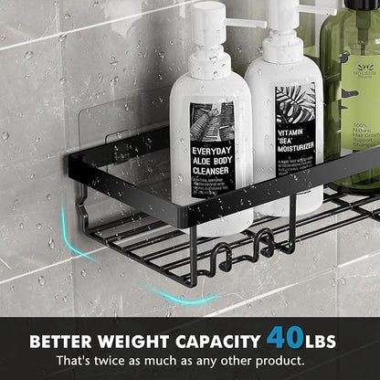 Moforoco Shower Caddy Shelf Organizer Rack, Self Adhesive Black Bathroom - Image 6