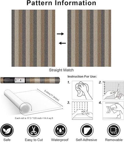 Simon&Siff Textured Fabric Wallpaper Peel and Stick 17.3"x120" Beige/Brown/Grey - Image 7