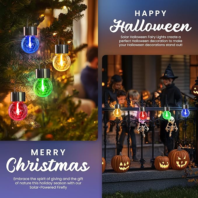 Hanging Solar Lights Outdoor,New Upgraded Moving Led Beads,Solar Powered Waterproof Lighting,12 Pack Hanging Globe Solar Lights for Garden Yard Fence Christmas Decoration (Multiple Colors)