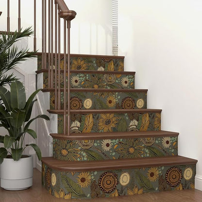 Grey Boho Wallpaper Peel and Stick, Vintage Green Yellow Floral Contact Paper - Image 6