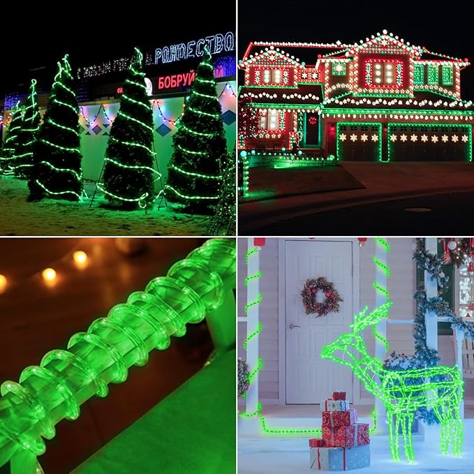 100ft LED Rope Lights Outdoor, 720 LED Connectable and Flexible Tube Lights with 8 Modes, Waterproof LED Rope Lighting for Garden, Patio, Pool, Bedroom, Party, Indoor Outdoor Christmas Decor (Green)