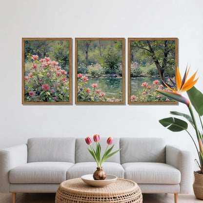 Framed Monet Wall Art Set of 3, Impressionist Botanical Floral Canvas Wall Decor - Image 7