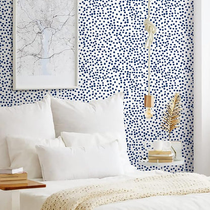 Jeweluck Blue Polka Dot Peel and Stick Wallpaper Blue and White Contact Paper - Image 3