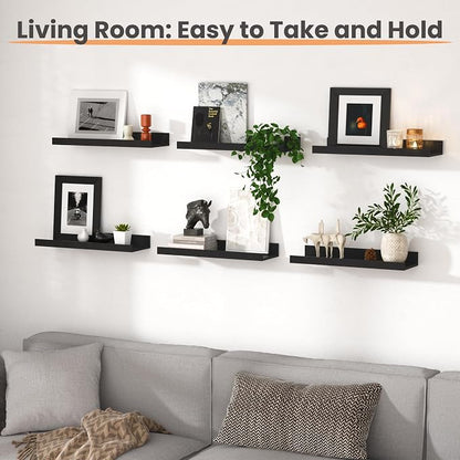 upsimples Floating Shelves for Wall, Wall Shelves for Decor Storage Set of 6 - Image 6
