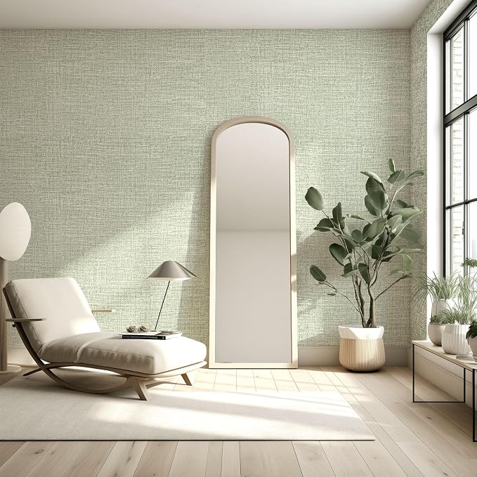 Amiya Grasscloth Wallpaper 17.3"x120" Sage Green Peel and Stick Faux Fabric - Image 2