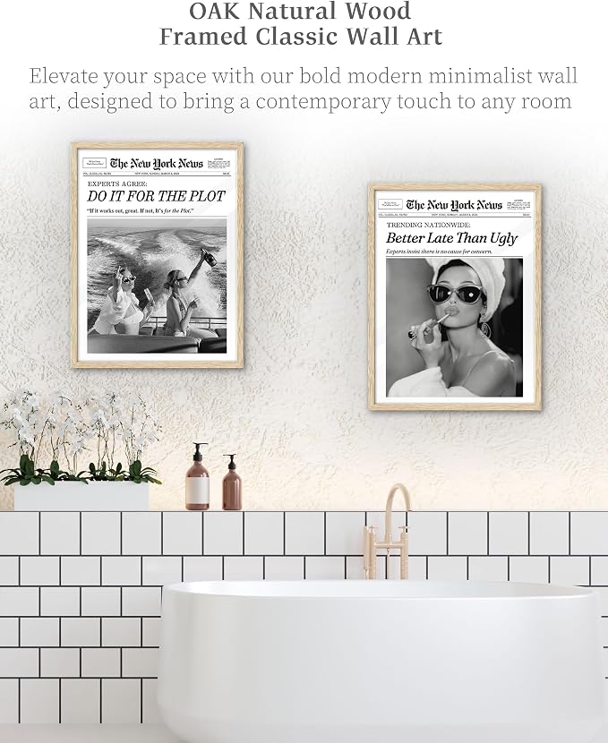 iHery Natural OAK Wood Audrey Hepburn Newspaper Trendy Framed Wall Art - Image 5