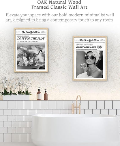 iHery Natural OAK Wood Audrey Hepburn Newspaper Trendy Framed Wall Art - Image 5