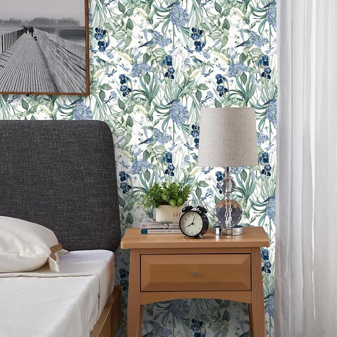 Floral Wallpaper Peel and Stick Blue Flower Contact Paper 16.9inch x196.8inch - Image 6