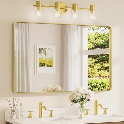 TETOTE 48 x 30 Inch Bathroom Mirror, Brushed Gold Metal Framed Wall Mounted by TETOTE