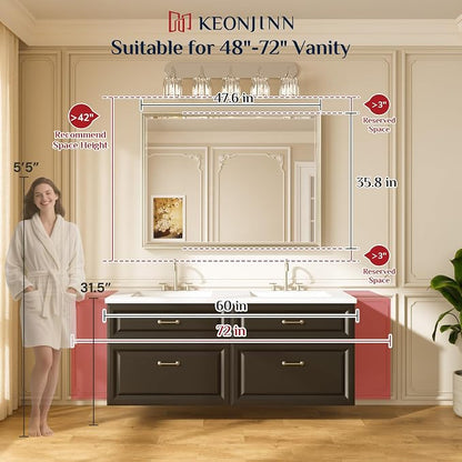 Keonjinn 48" x 36" Brushed Nickel Bathroom Vanity Mirror, Decorative Aluminum - Image 2