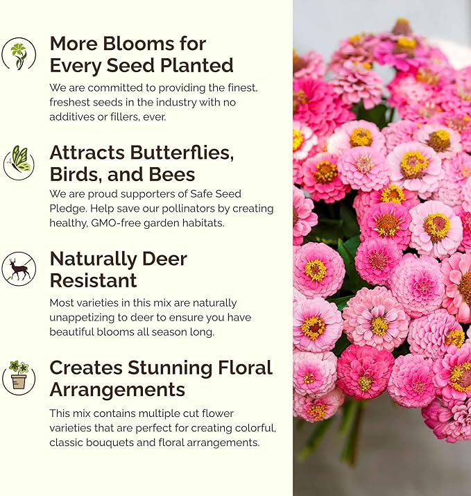 Eden Brothers Pink Perfection Flower Mixed Seeds for Planting, 5 lb, 2,400,000+ Seeds with Zinnia, Cosmos Versailles | Attracts Pollinators, Plant in Spring or Fall, Zones 3, 4, 5, 6, 7, 8, 9, 10