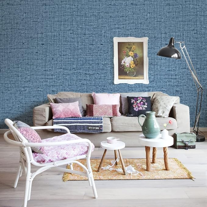 Blue Peel and Stick Wallpaper 393.7inch Textured Linen Contact Paper - Image 6