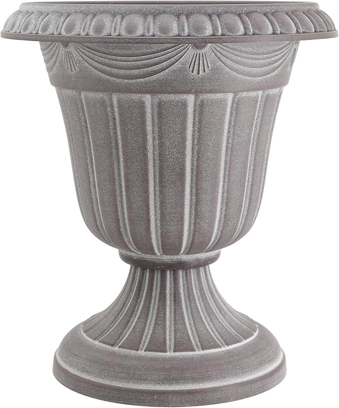 PL10WW Classic Traditional Plastic Urn Planter, 15" x 13", Whitewash