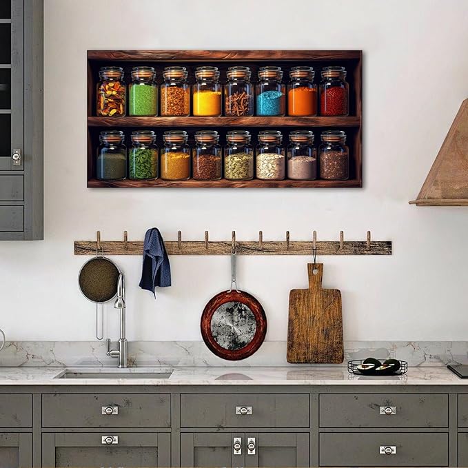 Colorful Kitchen Wall Art Mason Jar Spices Pictures Dining Room Wall Decor - Image 2