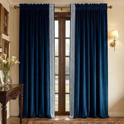 NICETOWN Rod Pocket Embroidered Trim Velvet Curtains, 2 Panels, Elegant Window - Image 8