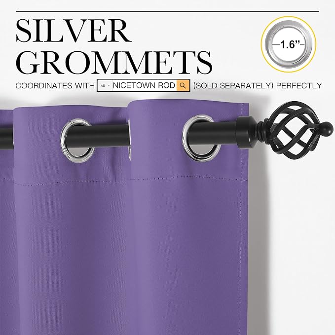 NICETOWN Lilac Purple Blackout Curtains 90" Long - Image 3