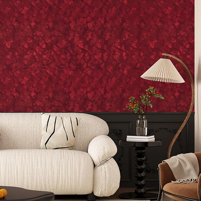 Wallercity Deep Red Velvet Peel and Stick Wallpaper Flocking Fabric Contact - Image 7