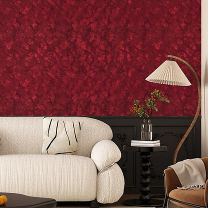 Wallercity Wine-Red Flocking Fabric Wallpaper Peel and Stick Soft Velvet - Image 7
