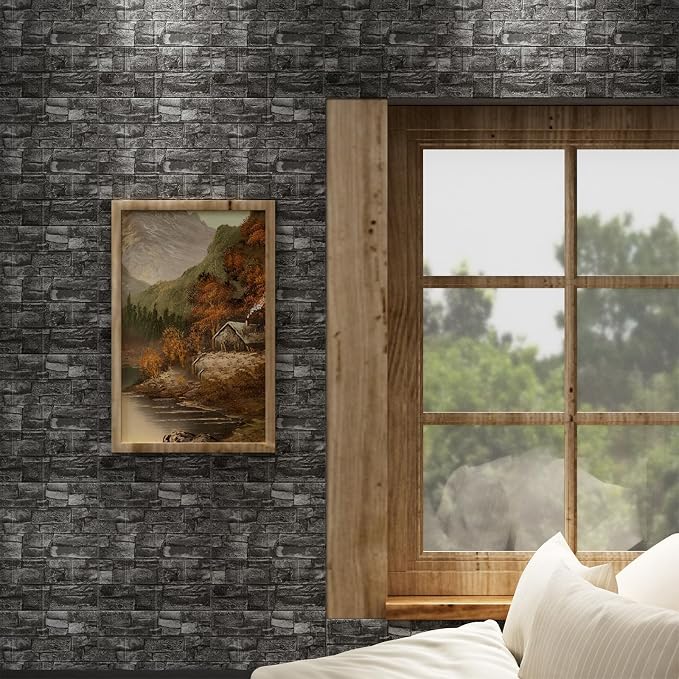 3D Wall Panels Peel and Stick in Black Grey Stone, Textured Faux Brick Wall - Image 4