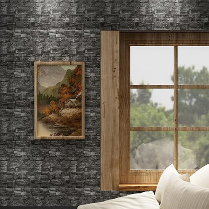 3D Wall Panels Peel and Stick in Black Grey Stone, Textured Faux Brick Wall - Image 4