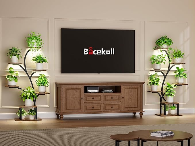 Plant Stand Indoor with Grow Lights, 7 Tiered Indoor Plant Shelf, 49" Corner Plant Stands for Indoor Plants, Metal Plant Flower Display Shelves, Tree-Shaped Plant Rack for Home, Patio, Black