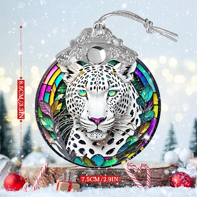 Stained Glass Suncatcher, Jocidea Leopard Ornament, Christmas Ornaments, Holidays Ornaments, Christmas Tree Decor, Leopard Decor for Home, Leopard Gifts