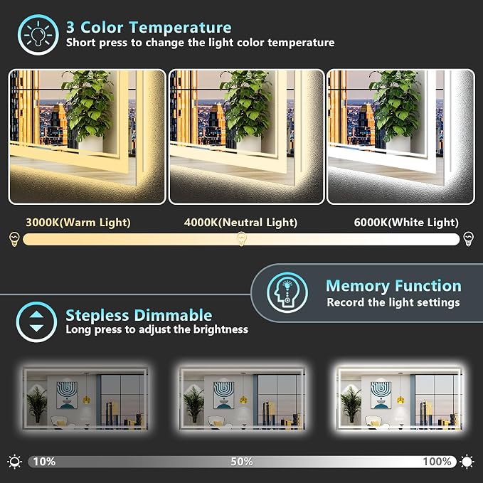 84x32 LED Bathroom Mirror with Lights, Backlit and Front Lit Anti-Fog Lighted - Image 4
