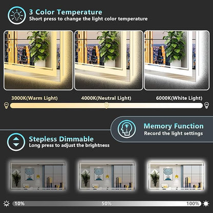 72x32 LED Bathroom Mirror with Lights, Backlit and Front Lit Anti-Fog Lighted - Image 4