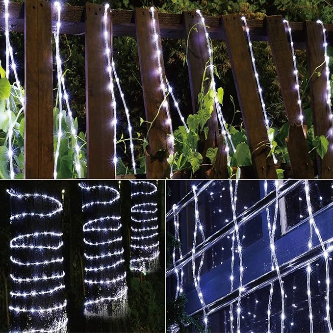 50ft 360 LED Rope Lights Outdoor, Connectable and Flexible Tube Lights with 8 Modes, Waterproof Indoor Outdoor LED Rope Lighting for Deck, Garden, Pool, Patio, Indoor Outdoor Decorations (White)