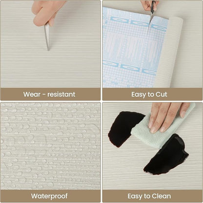 TANONE Beige Grasscloth Peel and Stick Textured Wallpaper 17.7'' x 118'' - Image 2