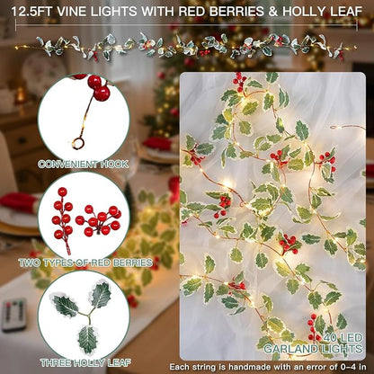 suddus 40 LED Christmas Fairy Lights Battery Powered, 12.5ft Vine String Lights - Image 3