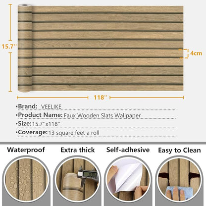 VEELIKE Slat Wood Contact Paper Wood Peel and Stick Wallpaper - Image 9