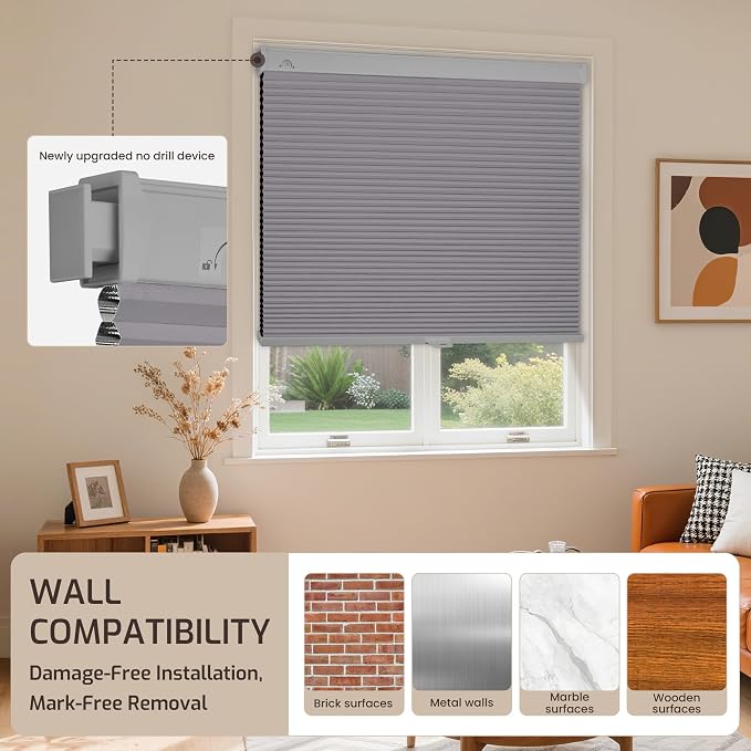 Grandekor No Drill No Tools Cordless Cellular Shades, 28.5" W x 64" H, UV - Image 8