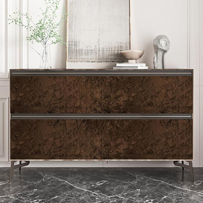 Wallercity 17.5''x236'' Brown Floral Leaves Flocking Fabric Wallpaper Peel and - Image 6