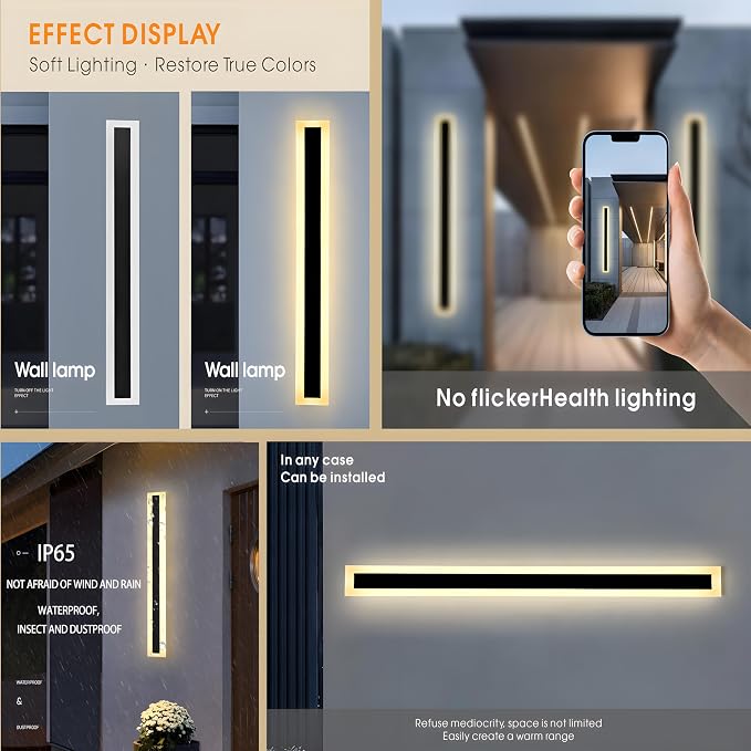 2Pack 71inch Long Outdoor Modern LED Wall Light, 55W Waterproof IP65 Warm White - Image 3