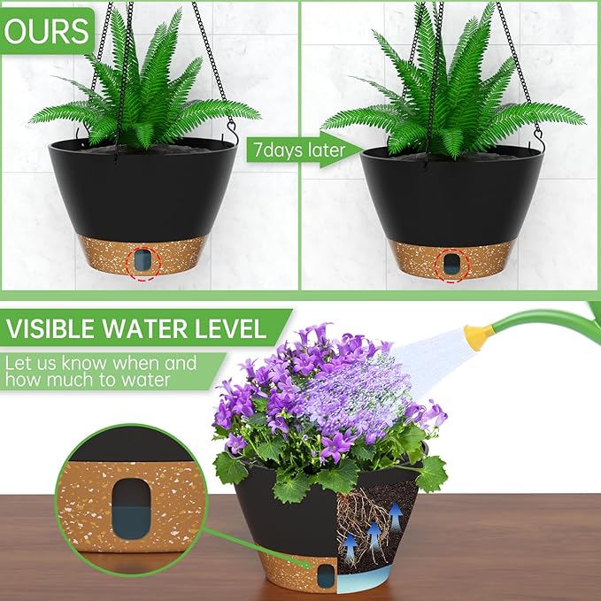 ZMTECH Hanging Planters for Indoor Plants Set of 2 Self Watering Hanging Pots Hanging Baskets Hanging Flower Pots for Outdoor Hanging Plants(10 Inch, Gray)