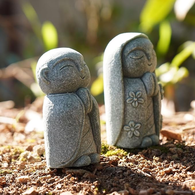 OwMell Japanese Jizo Monk Statue Praying, Buddha Jizo Statue Figurine Memorial Statue Aquarium Decoration for Garden Outdoor Ornament 2.6" - Namaste