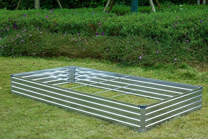 2 Pack 8x4x1FT Galvanized Raised Garden Beds Kit Outdoor Metal Gardening Planter Box for Vegetable Elevated Flower Herbs,Silver