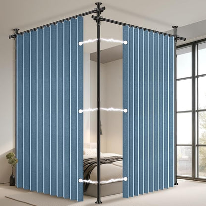100% Blackout Room Divider Curtains Sets Blue 2 Panels W100 x L96in No Drill by AJAZZ