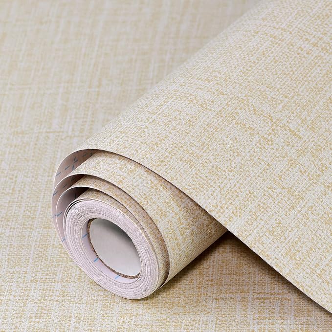 Beige Grasscloth Peel and Stick Wallpaper 17.3"x480" Faux Linen Textured by Uooar