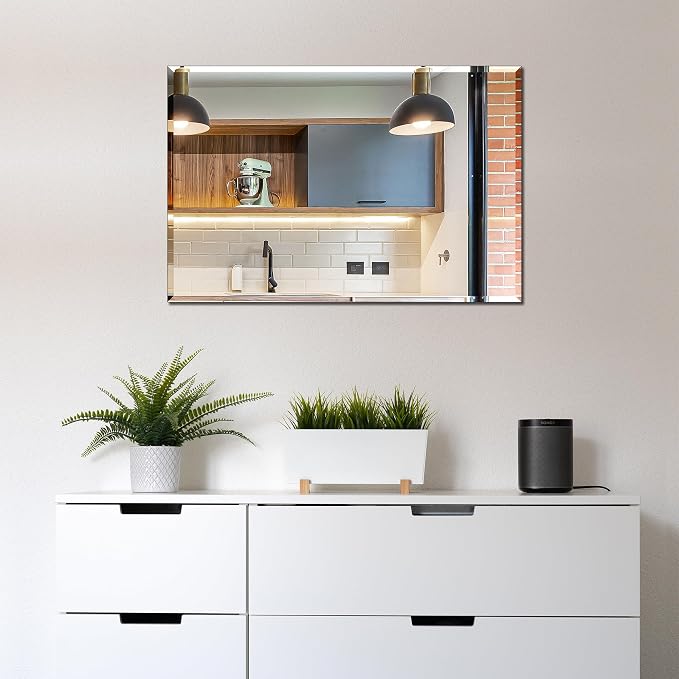 Frameless Bathroom Mirror for Wall, Rectangle Beveled Edge Mirror for Over Sink - Image 4